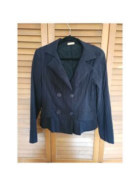 Black Double-Breasted Pinstripe Blazer, Size M